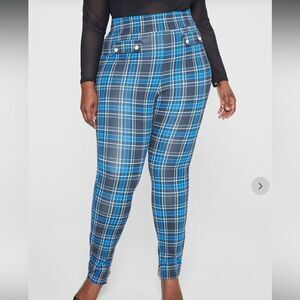 Fashion To Figure Matilda Plaid Ponte Knit Leggings Black 1X NWT IN PACKAGE